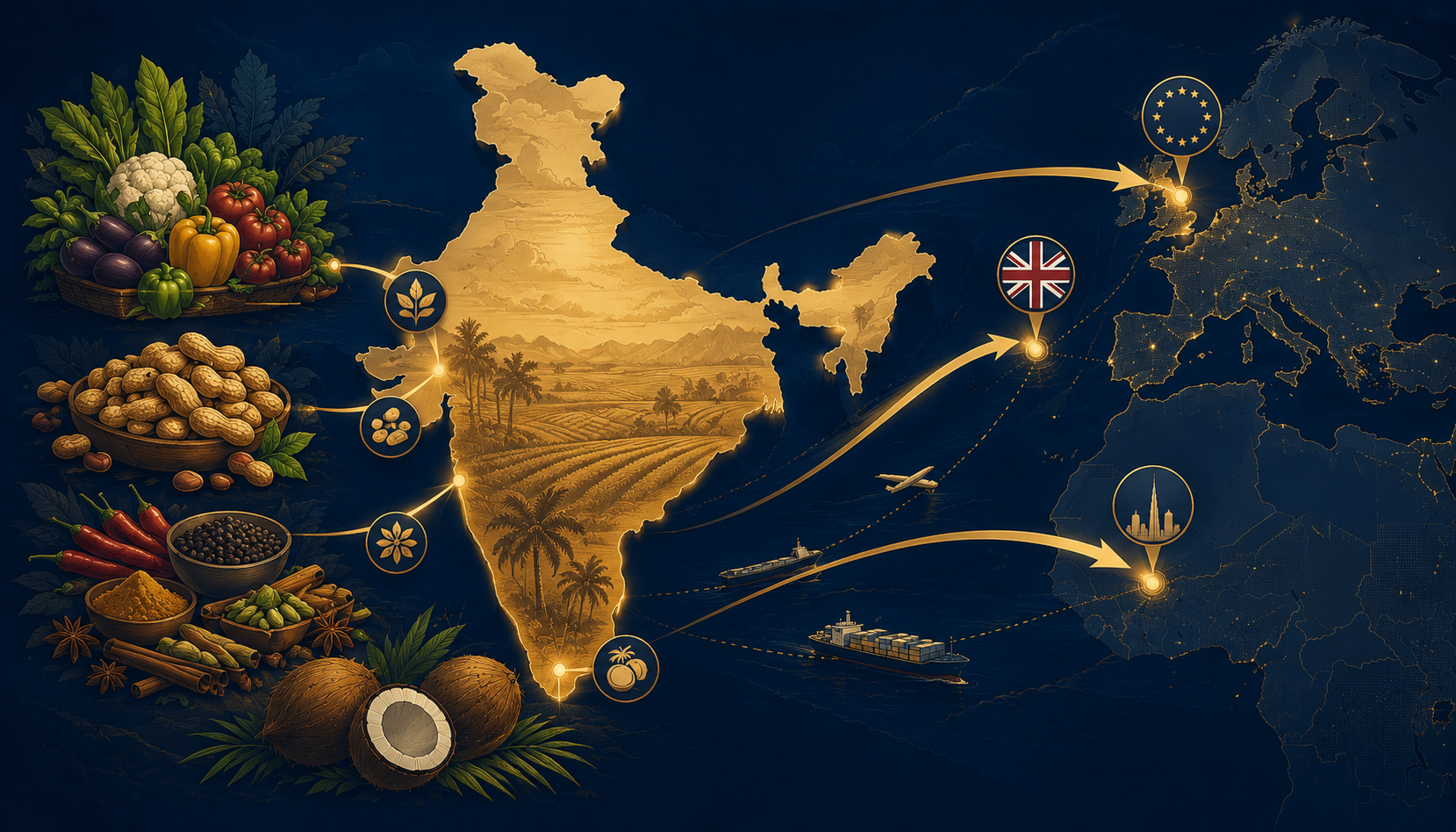 India food export markets — opportunities for international buyers in UAE UK and Europe