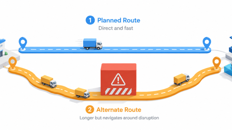trade route disruption planned route vs detour supply chain logistics